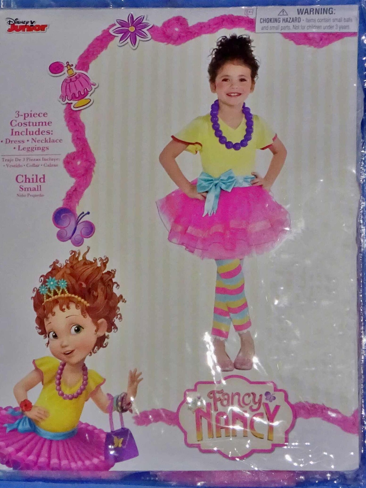 DISNEY FANCY NANCY COSTUME DRESS GIRLS 4-6-LEGGINGS-NECKLACE-BOA-HAIR CLIPS-NEW