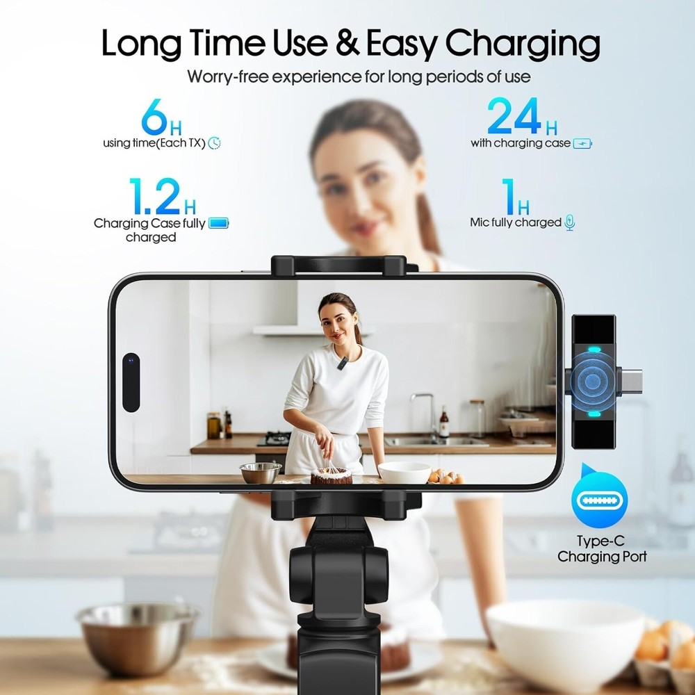 2 Pack Wireless Lavalier Microphone for iPhone iPad Android, Active Noise Reduct