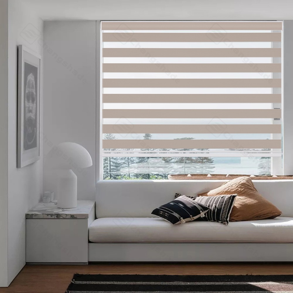 Cordless Customized Size 85% Blackout Zebra Shades Dual Layer Roller Blinds