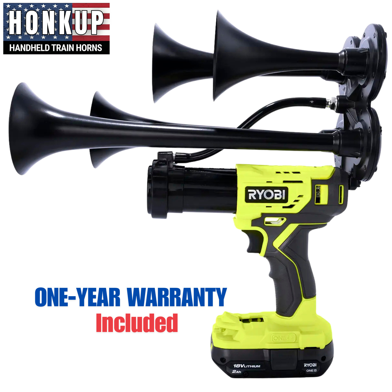 Ryobi 18V Quad Train Horn | Black Metal Horns + Extended Remote Control
