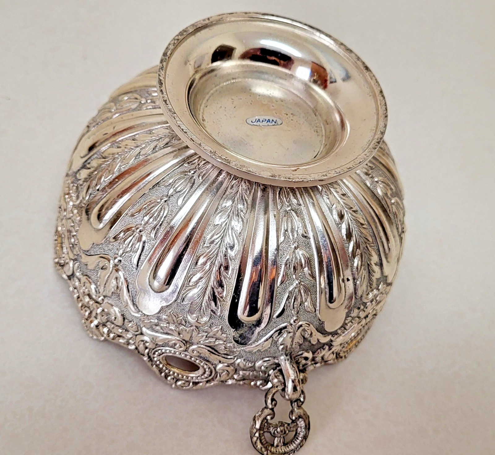 Vtg Silverplate Gold Bowl Candy Dish 5x3" Ornate Handles Embossed Raimond Japan