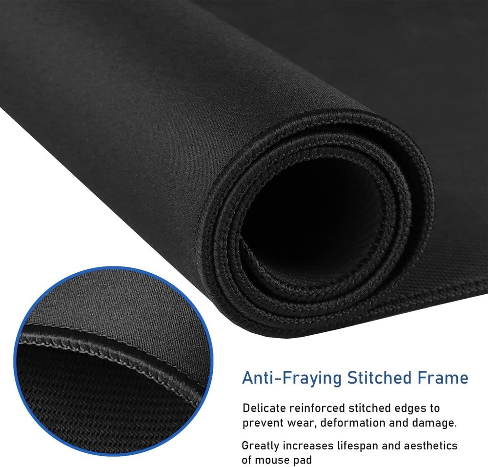 Non-Slip Extended Mouse Pad, Waterproof Keyboard Mat - Black