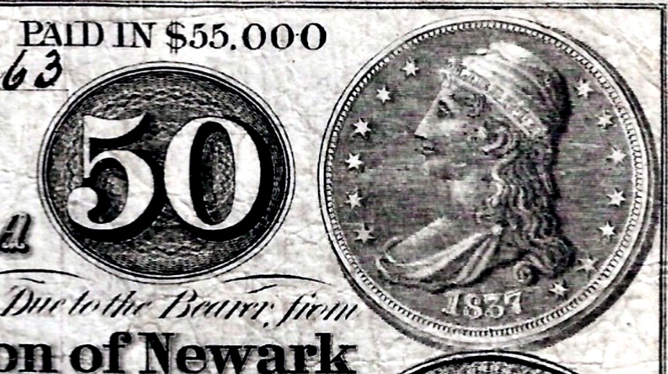 Oct 5, 1837 New Jersey Mechanics Hall City Of Newark 50¢ Cents Obsolete Note