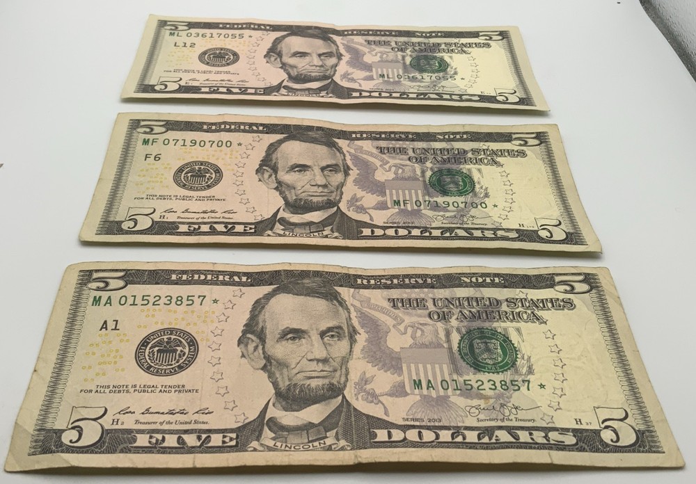 Lot Of 3 Five US Dollar Star Notes 2013