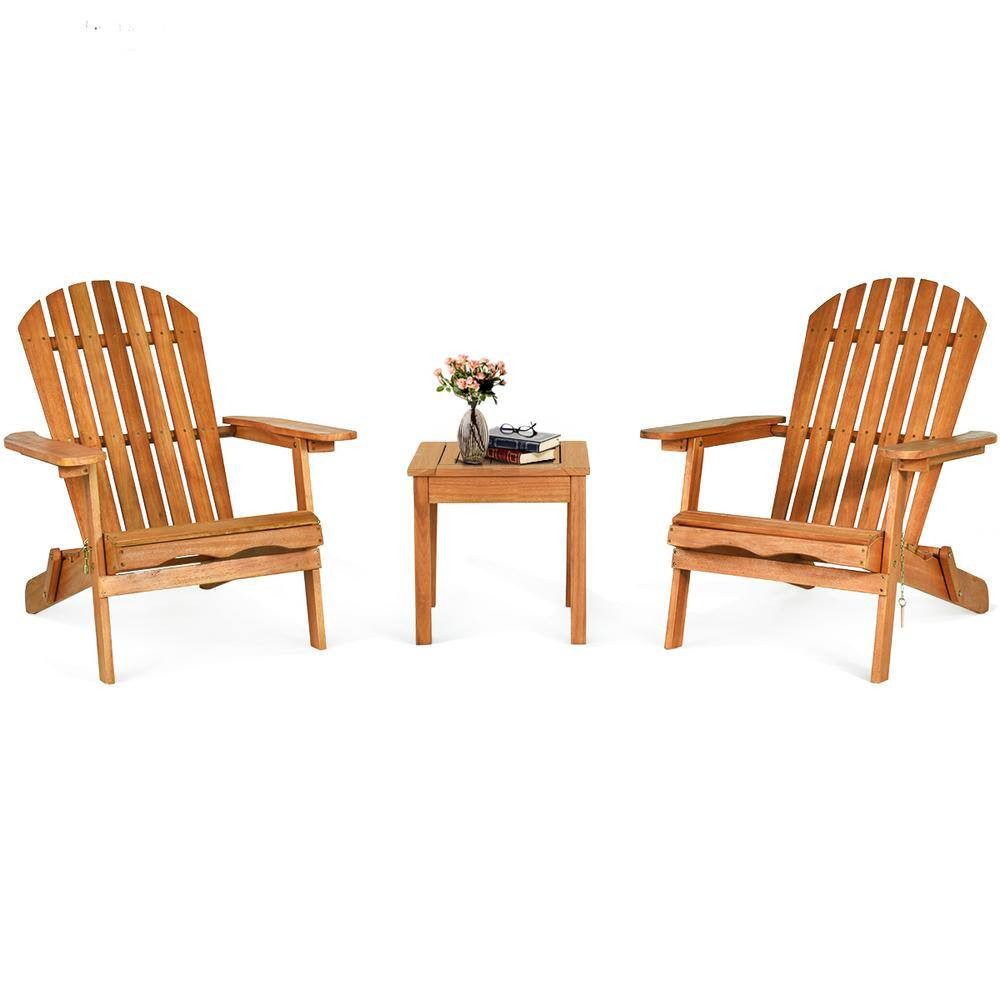 3 Piece Wooden Adirondack Patio Conversation Chair Table Set Folding Seat Furnit