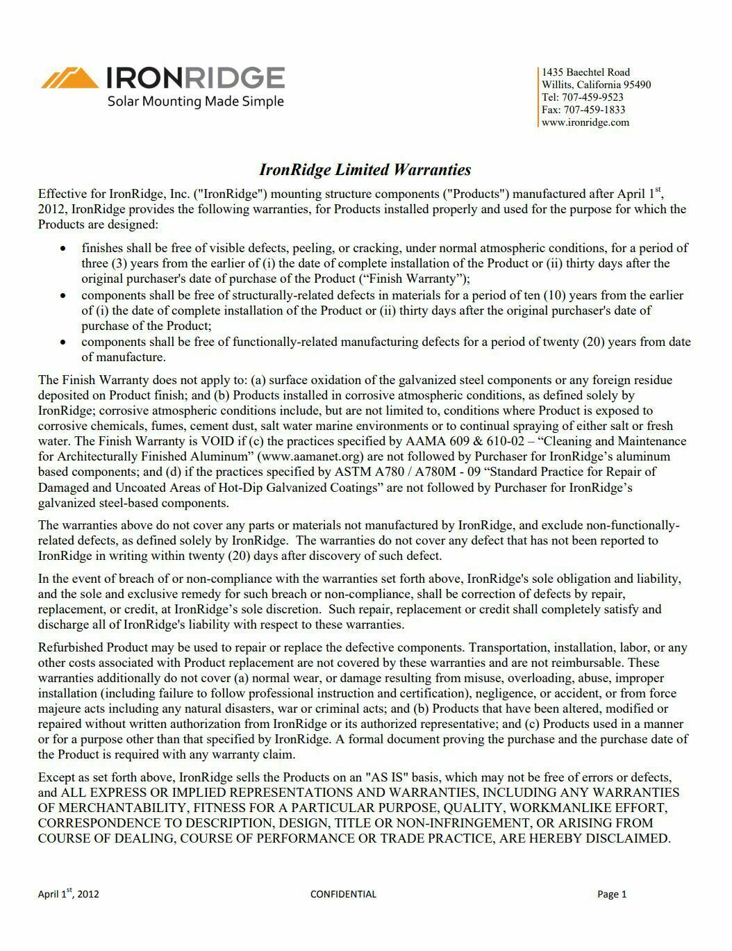 IronRidge TM-FTL-030 Fixed Tilt Leg, Mill 30 Inch