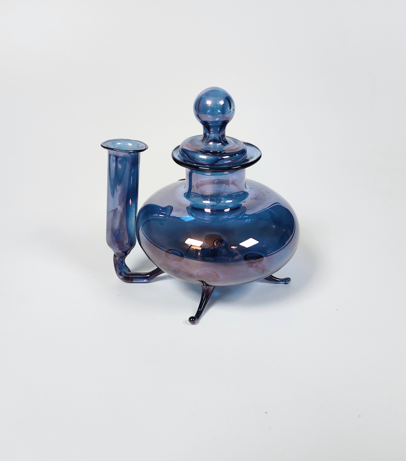 Rare 1960's Murano Glass Inkwell & Dip Pen Set – Cobalt Iridescent Signed Italy