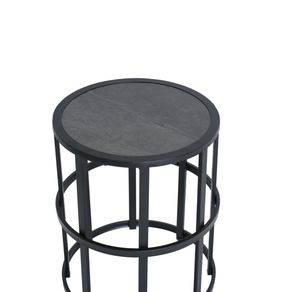Black Weatherproof Outdoor Ceramic Top Side Accent Table with Iron Frame