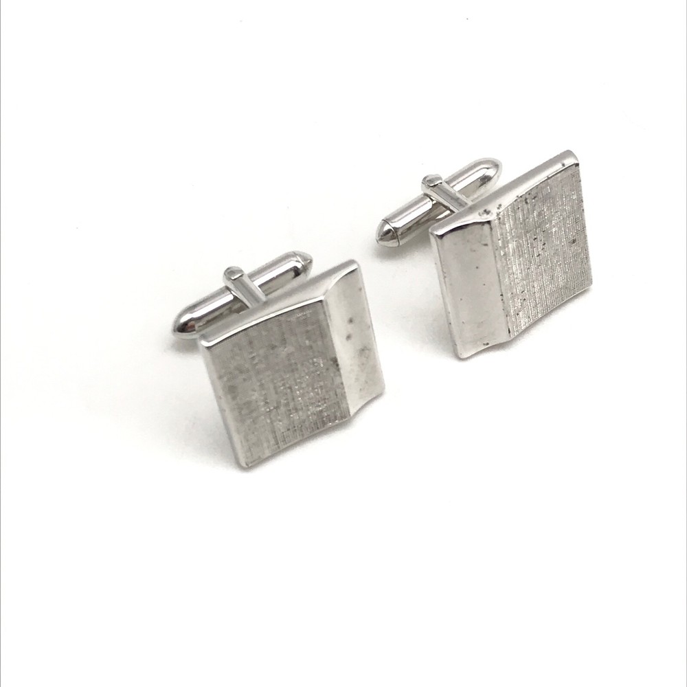 Vintage Swank Signed Silver Tone Shiny & Matte Cufflinks