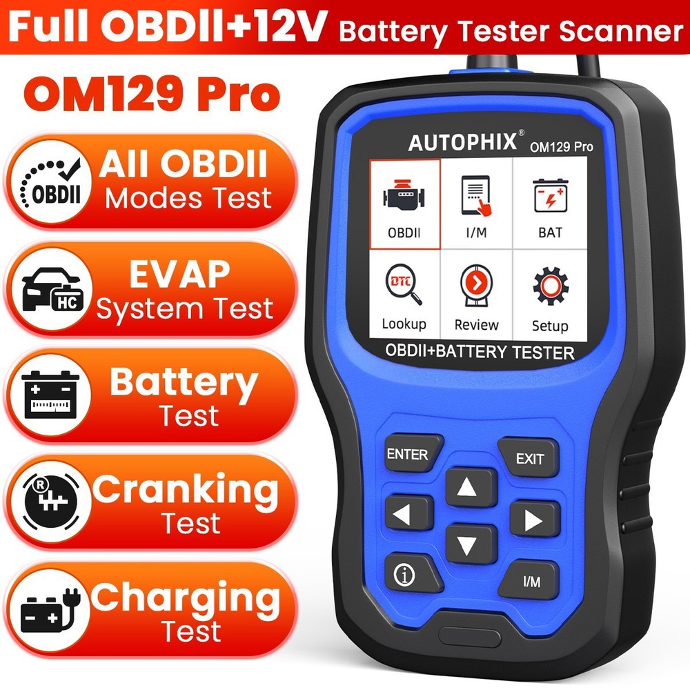 Autophix OM129 PRO OBD2 Scanner Code Reader 6V 12V Automotive Battery Load Test
