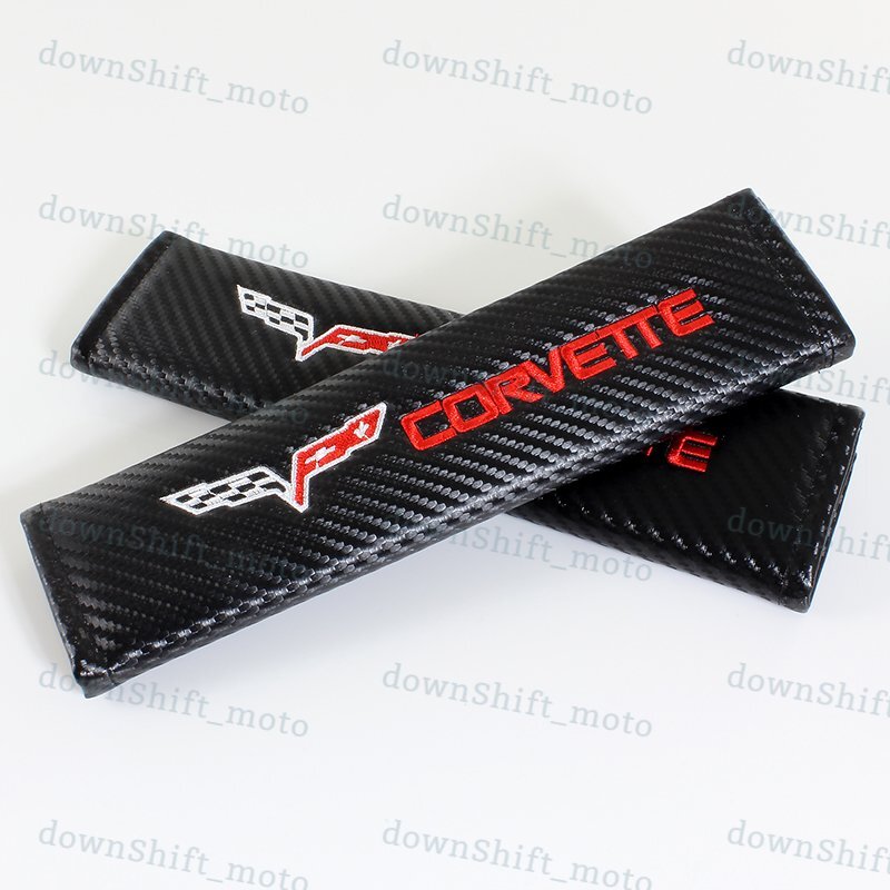 X2 Black Carbon Look Seat Belt Cover Shoulder Pads for Corvette Stingray Z06