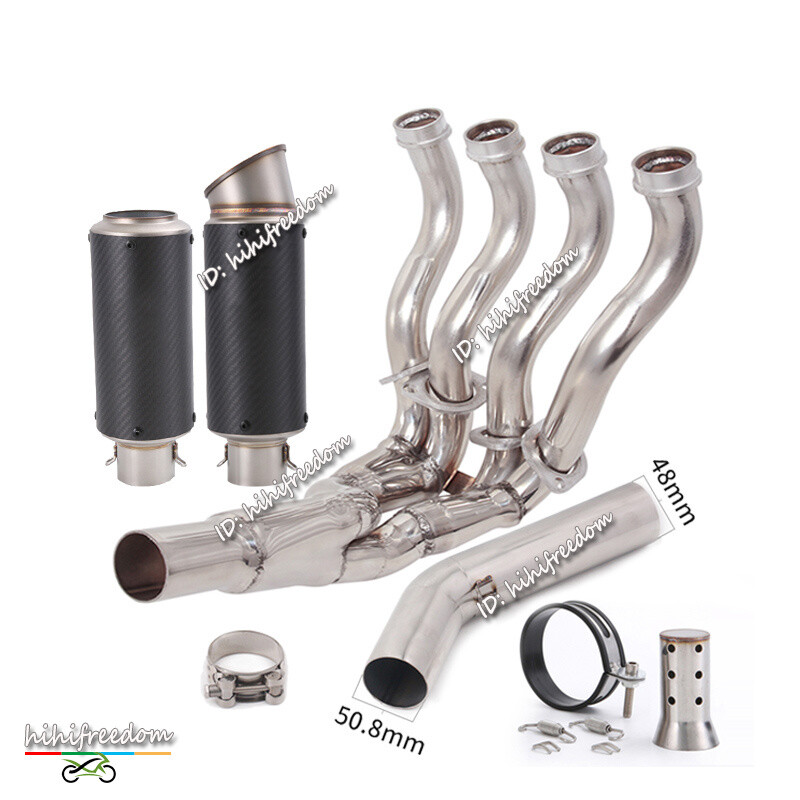 Full Set Exhaust Front Mid Pipe Carbon Muffler For Suzuki GSXR 600 750 2006-2007