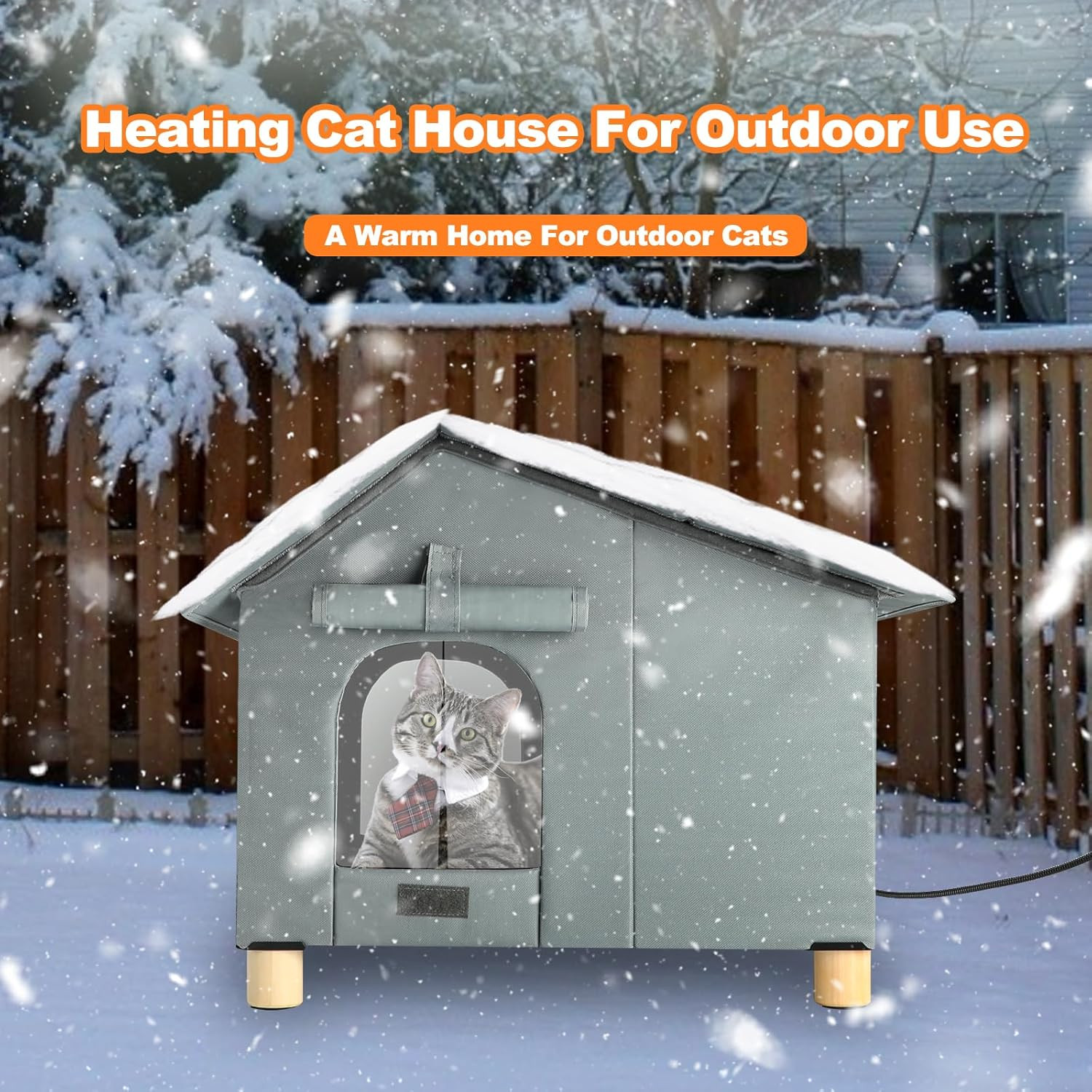 Heated Outdoor Cat House for Winter, Elevated Weatherproof Cat House with Thermo