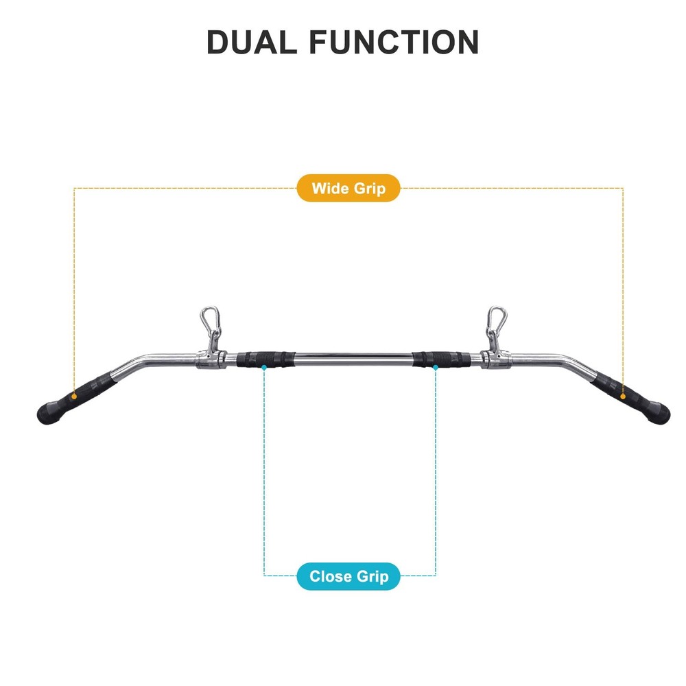 48'' LAT Pull Down Bar: Rotating Double Hooks for Dual Pulley Cable Machine -...