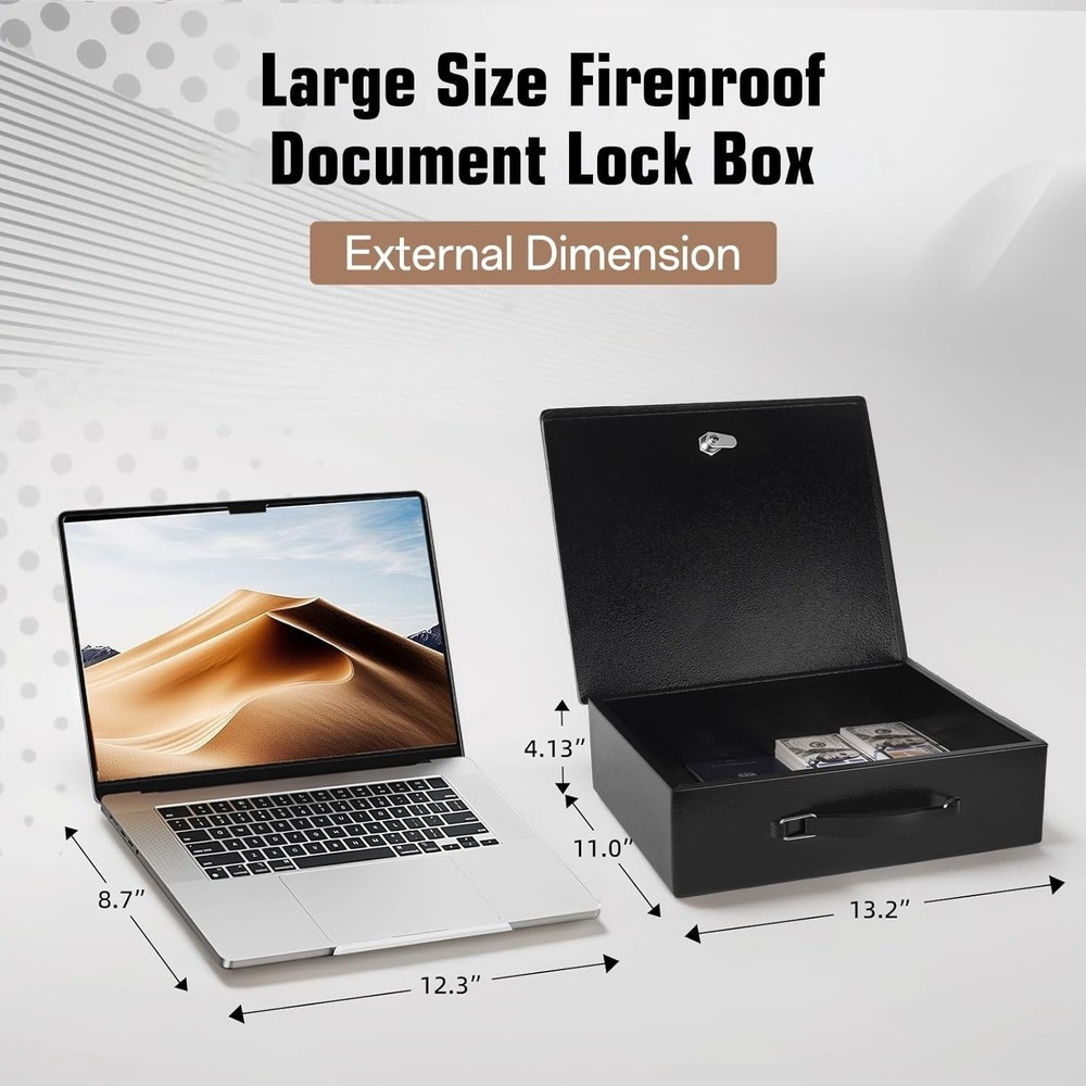 X-Large Fireproof Document Box, Portable Fire Resistant Safe Box with Key Lock