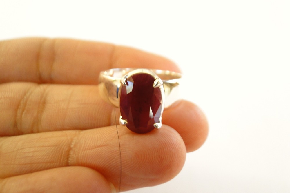 Oval Red Ruby Solitaire 925 Sterling Silver Ring Size 8