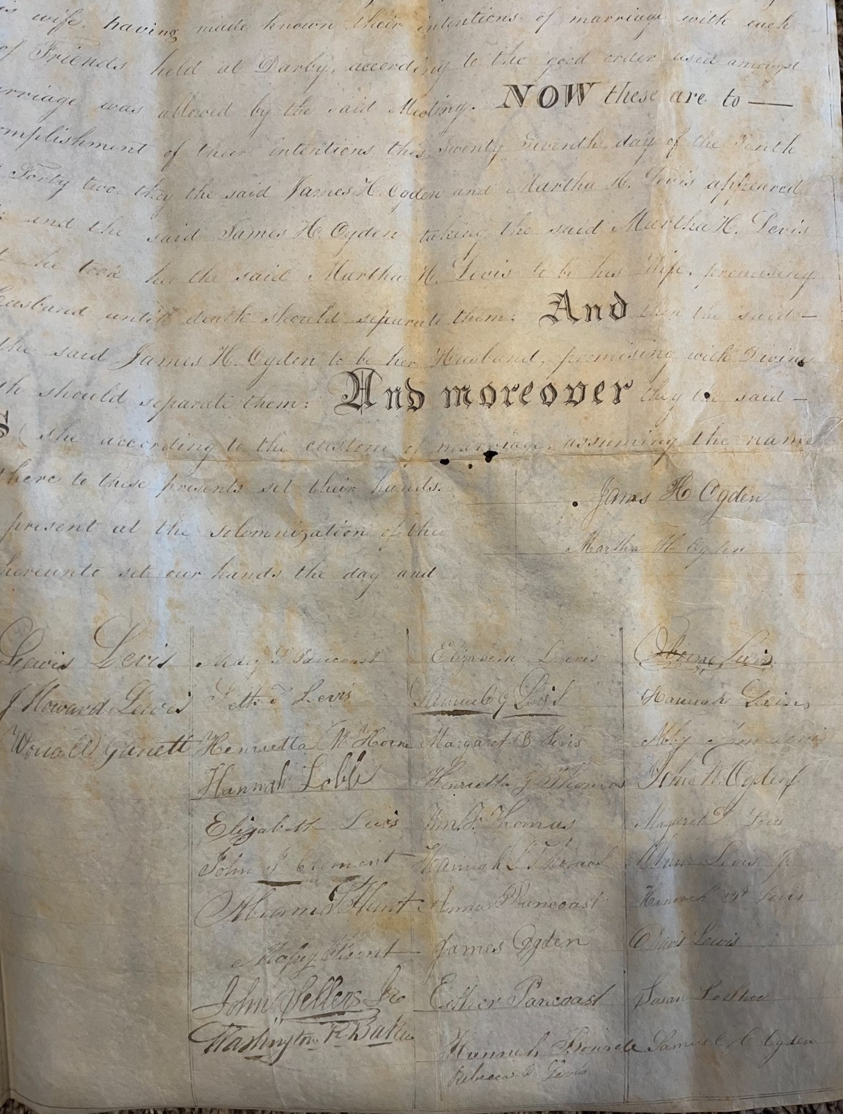 Rare Vintage Quaker Marriage Certificate Late 18th Century Delaware County PA!