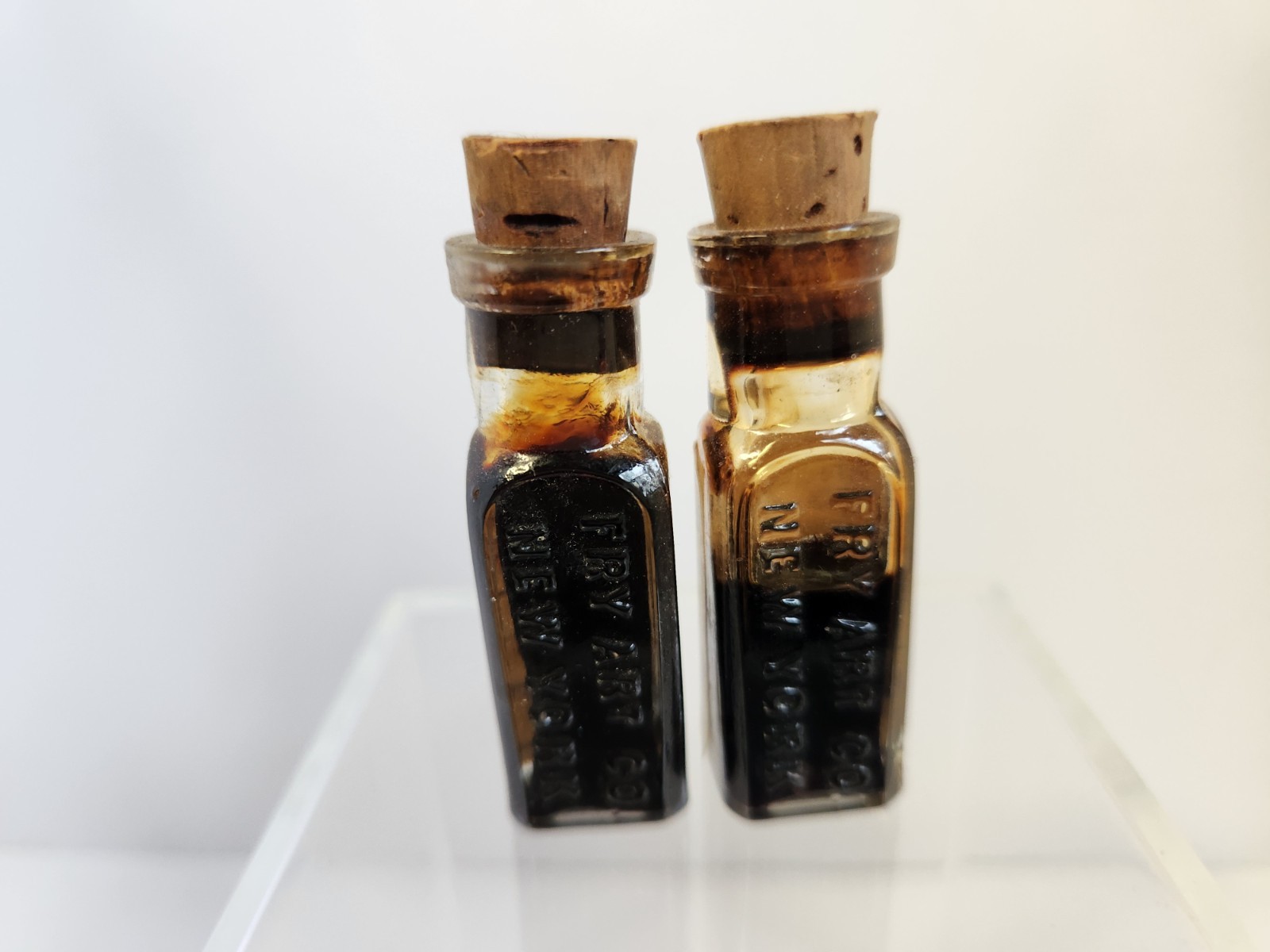 Antique The FRY ART CO New York Embossed Bottles With Labels Liquid Lustres