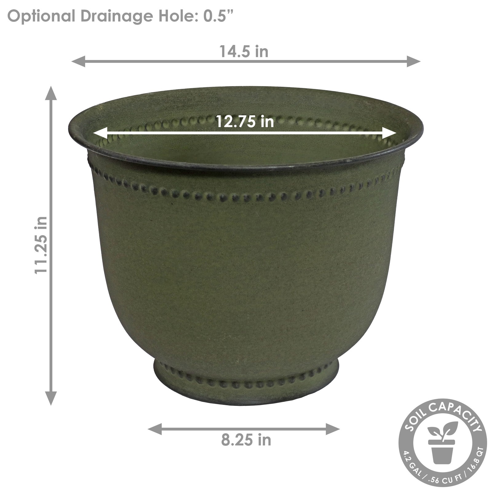 Michael Metal Planter - 14.5 in - Matte Sage - Set of 4 by Sunnydaze