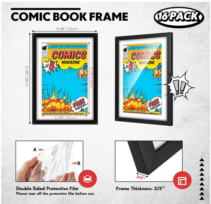 Geetery 16 Pack Comic Book Frames UV Protection Wall or Tabletop Display