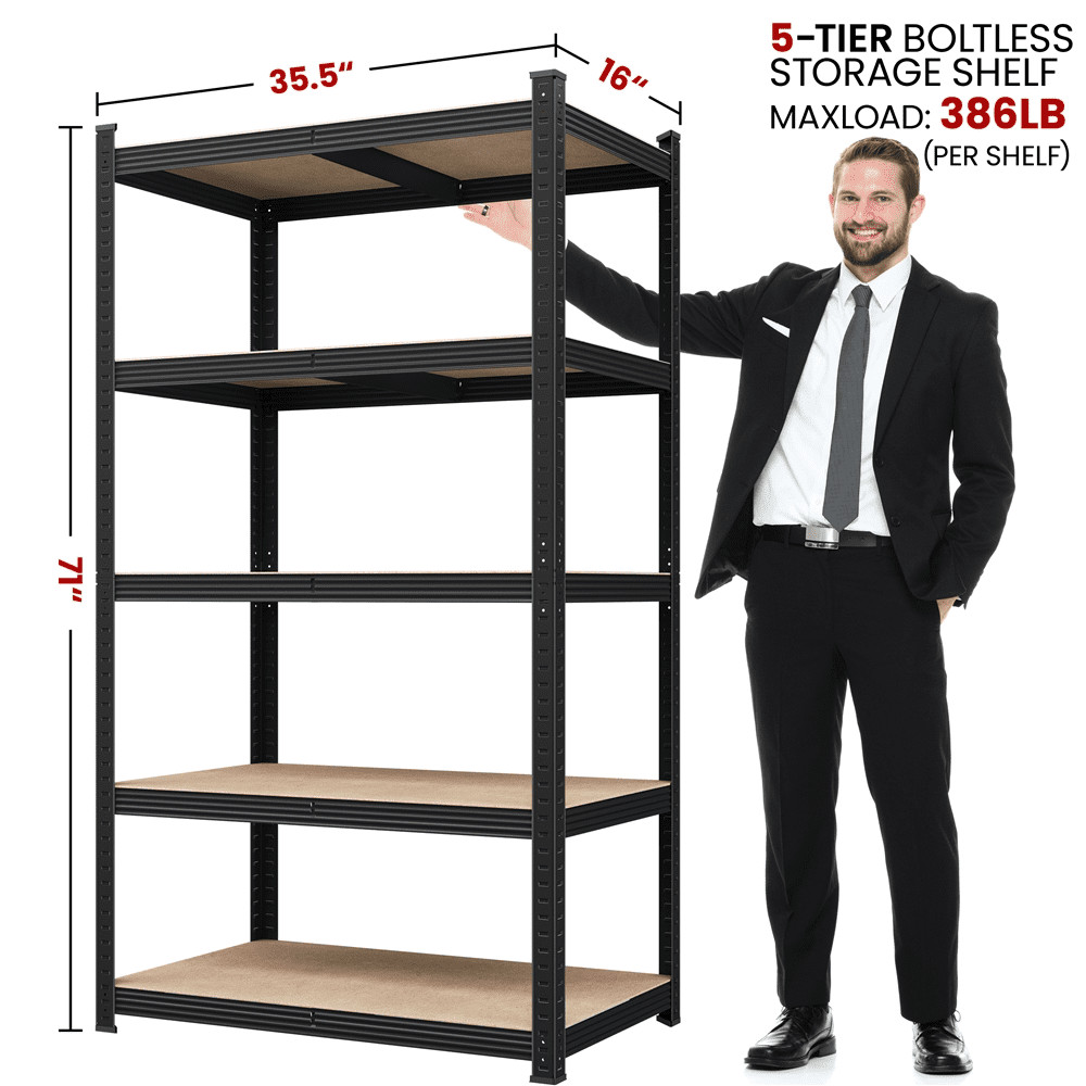 5-Tier Metal Boltless & Adjustable Storage Rack, Black