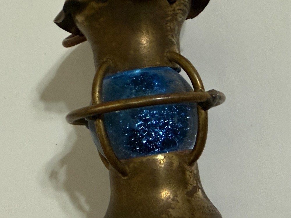 Miniature Copper Colored Railroad Lantern Artwork w/ Blue Marble