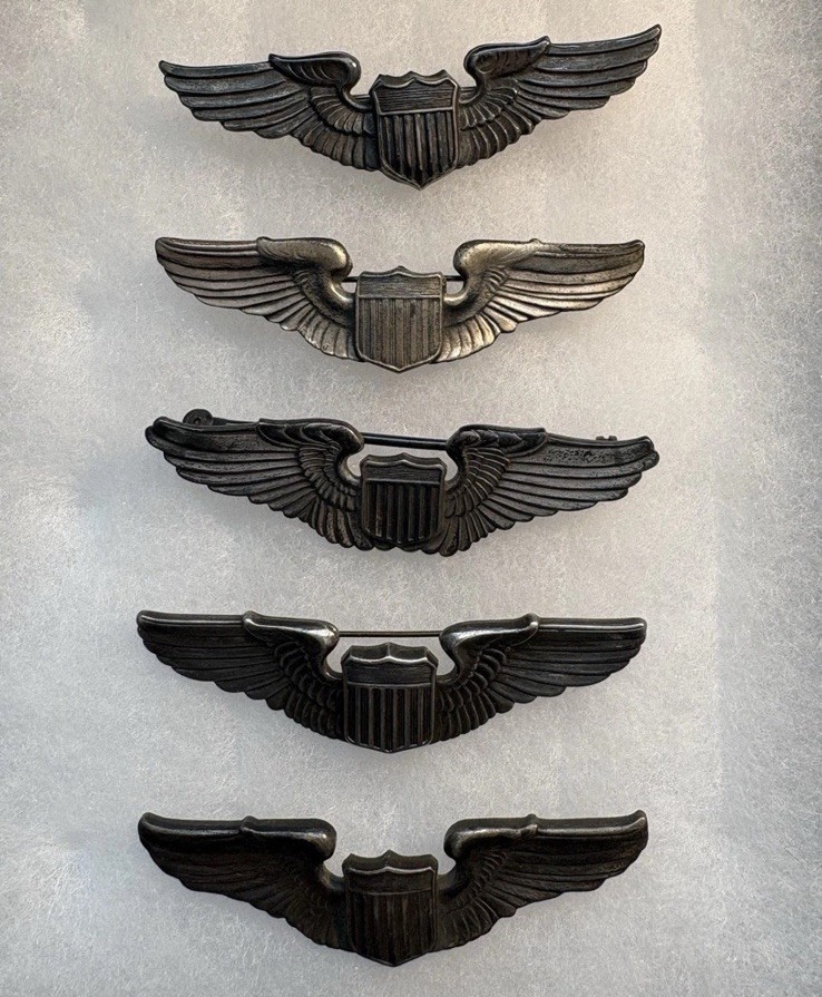 5 WWII / Prewar 1930’s  USAC  USAAF Full Size Sterling Silver Pilot Wings