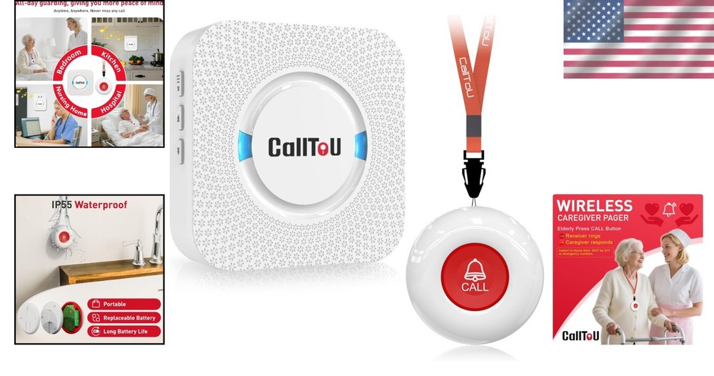 Wireless Caregiver Pager System - 500+ Ft Call Button & Waterproof Receiver