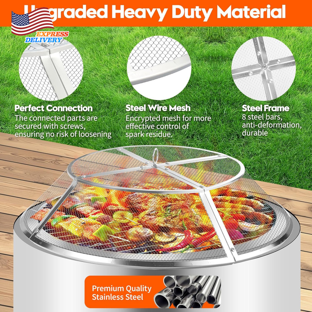 27" Yukon Shield Mesh Fire Pit Spark Protector w/Grill Function & Removal Tools