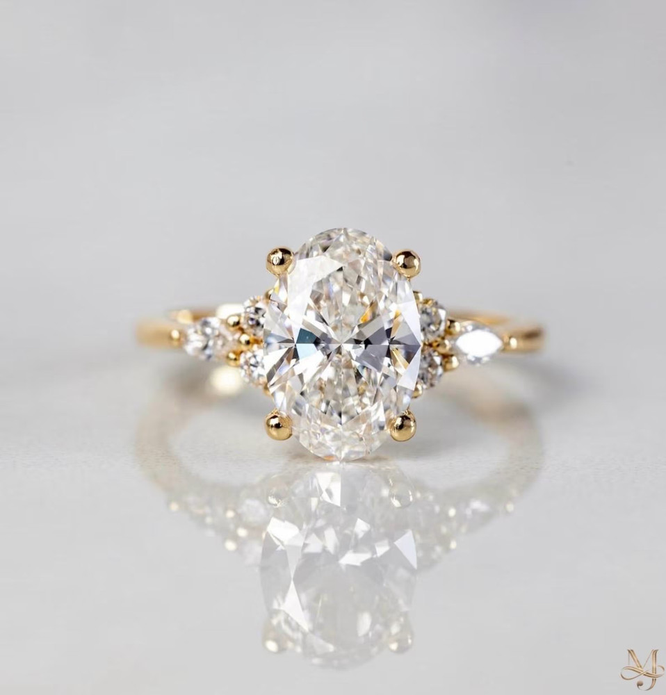 2.65 CT Oval Cut Simulated Diamond Wedding Ring Solid 925 Yellow Sterling Silver