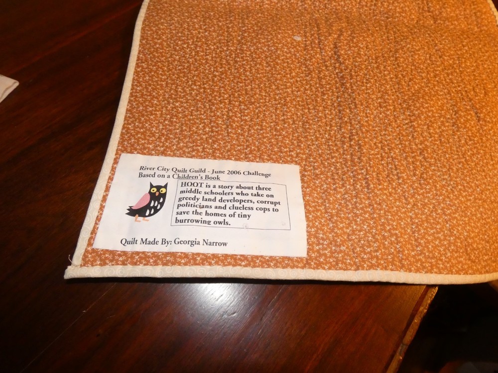 Owl Handmade Quilt Panel Wall Hanging Pieced w/ Button Eyes Hoot