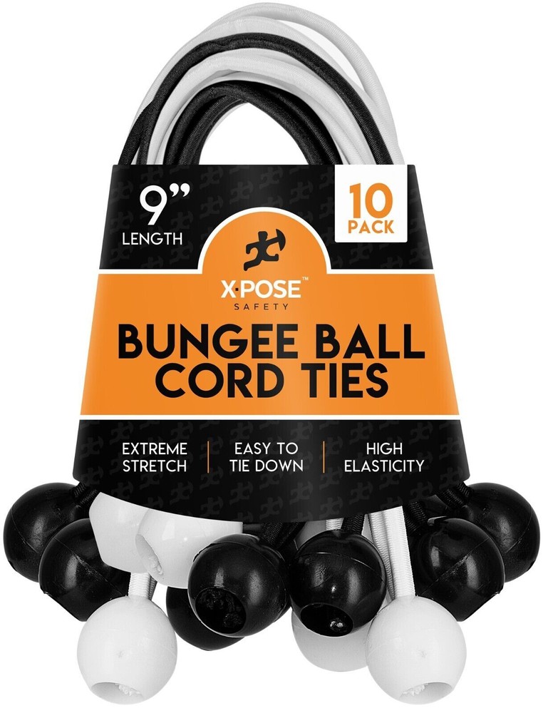 Bungee Ball Cords 9" 10 Pack Heavy Duty Assorted Colors