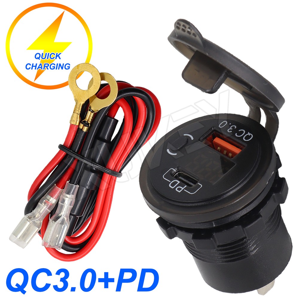 PD+USB QC3.0 Car Fast Charger Socket Quick Charging Adapter Voltage Display 12V