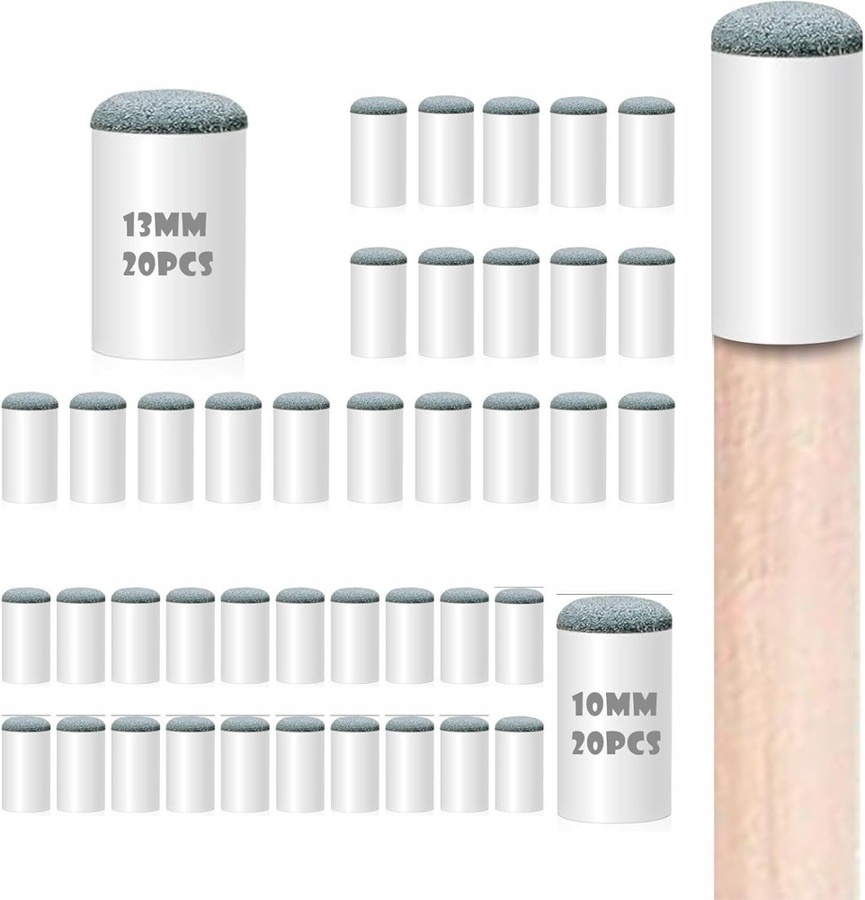 Textured Replacement Pool Stick Tips - 40pcs Leather, 10mm & 13mm