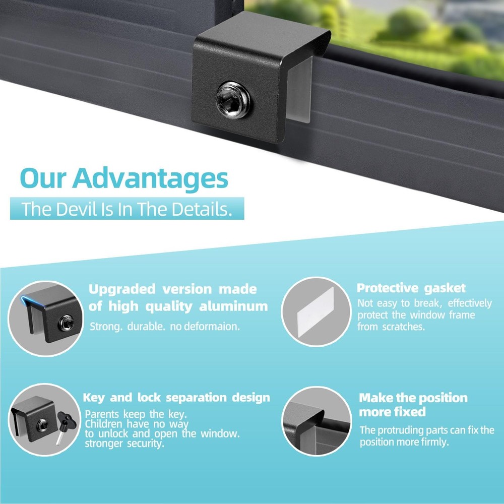PINGXNG Window Locks for Up and Down Windows 4 Pack 4 Sets small, Black