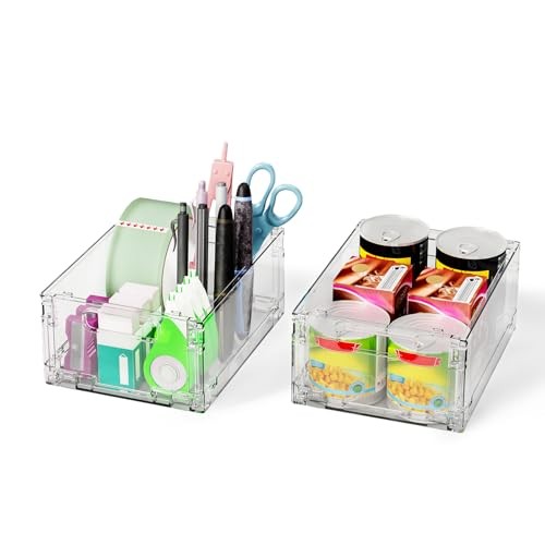 2-Pack Foldable Plastic Baskets, Stackable 2 pack (Small: 8.07"x 6.1" x 3.74")