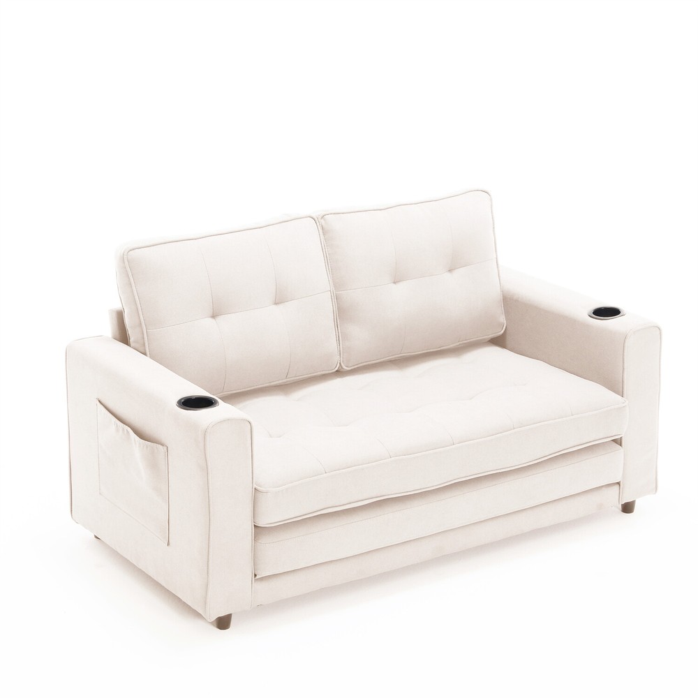 Convertible Sofa Bed Loveseat Sofa Futon Sofa Couch w/ Pull Out Bed Beige
