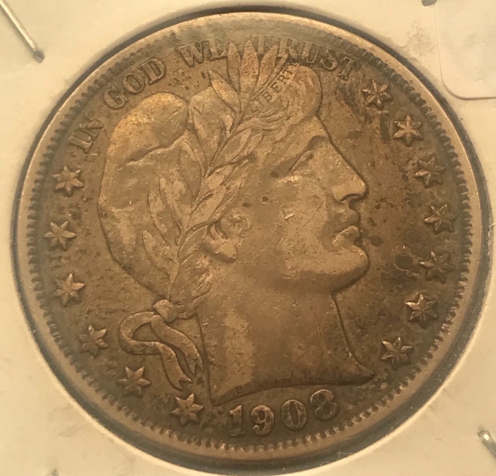 1908-o Barber half dollar, XF + / AU ,  scarce