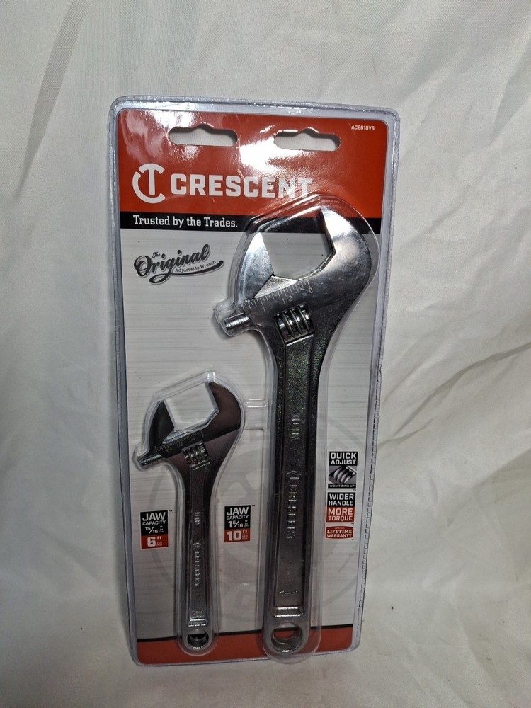 Crescent 2 Pc. Adjustable Wrench Set 6" & 10" AC2610VS, Quick Adjust, NEW