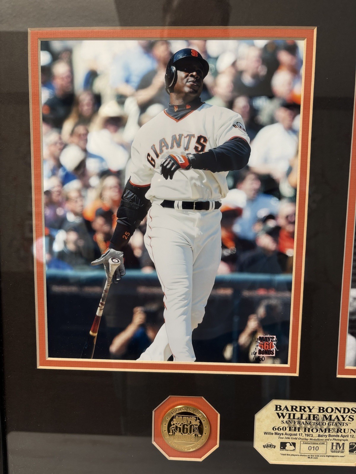 Willie Mays & Barry Bonds Highland Mint 660 Home Run Plaque! 10/660!