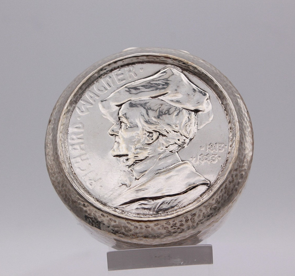 Richard Wagner Composer Commemorative German 800 Silver Box, 5 cm diameter