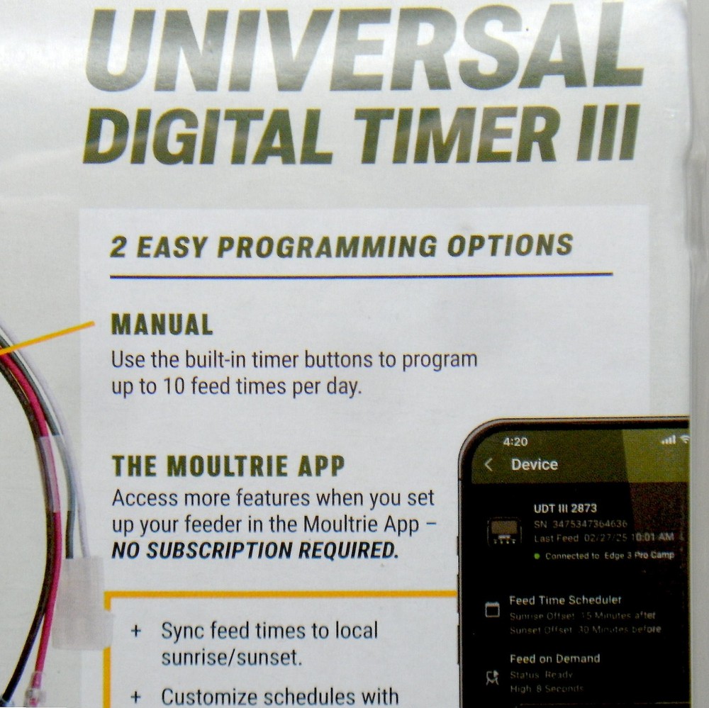 MOULTRIE UNIVERSAL DIGITAL TIMER III 6 / 12 VOLT DEER FEEDER TIMER APP or Manual
