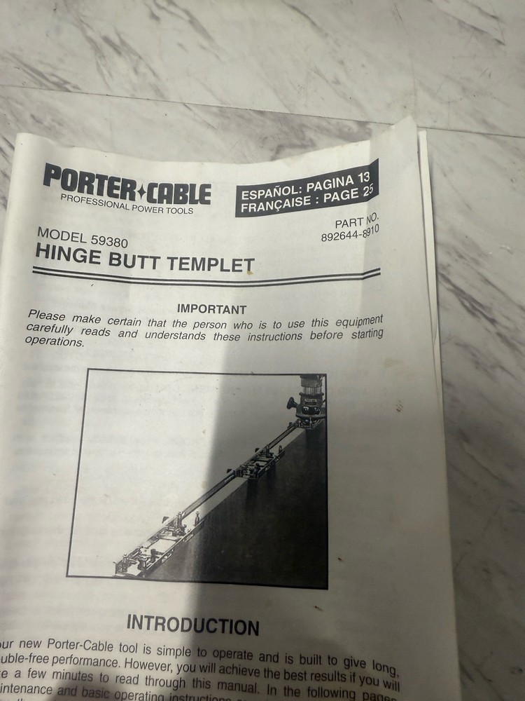 Porter Cable Model #59380 Hinge Butt Template Kit With Metal Case