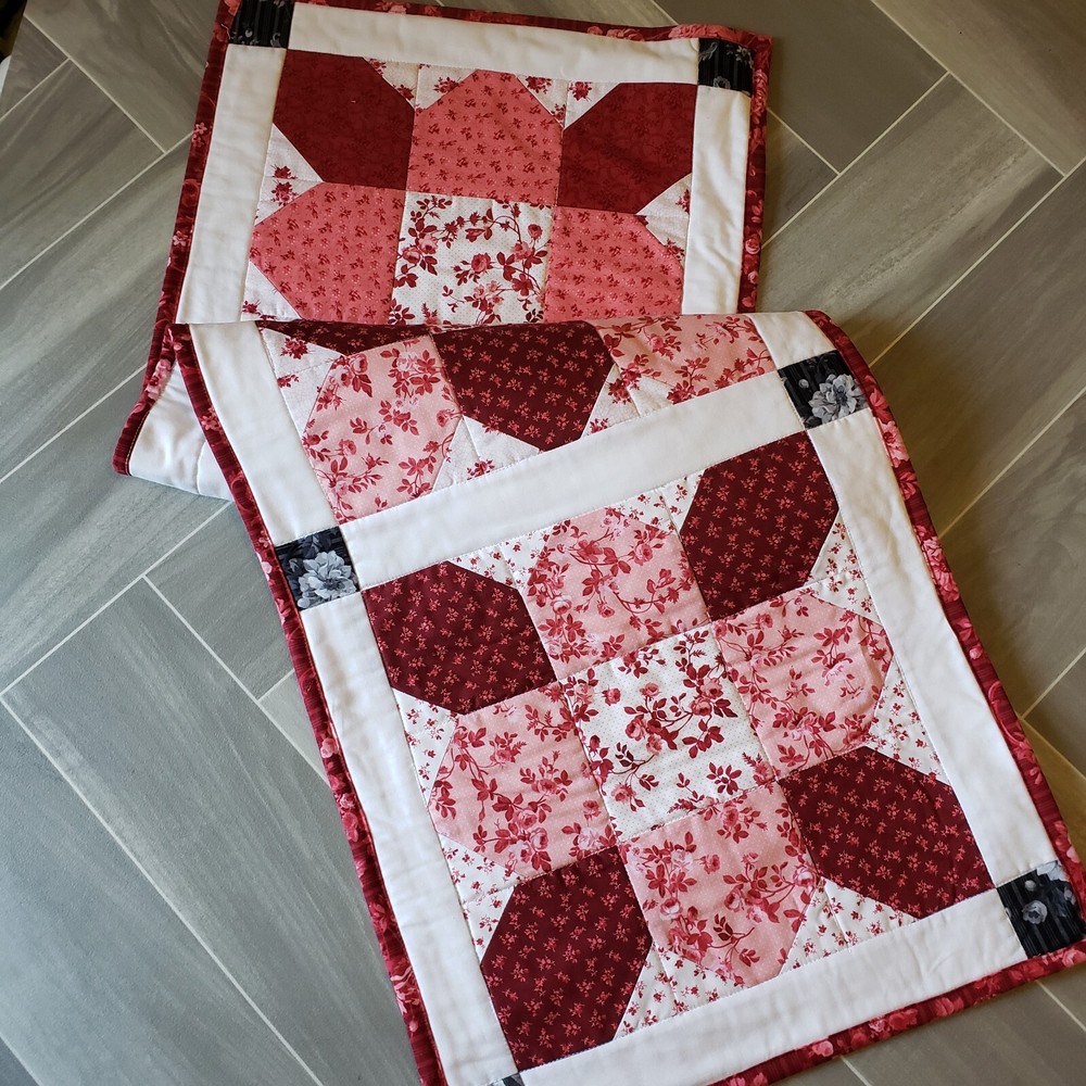 Quilted Table Runner Red White By Gloria