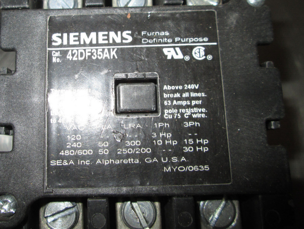 SIEMENS 42DF35AK DEFINITE PURPOSE CONTACTOR