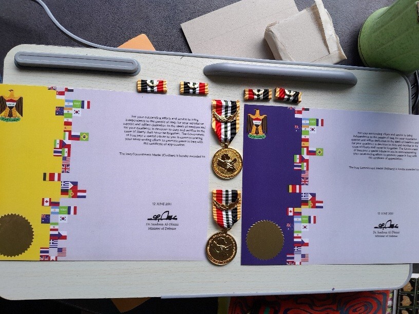 IRAQ COMMITMENT MEDALS (MILITARY & CIVILIAN VERSION) SET W/AWARD CERTIFICATES