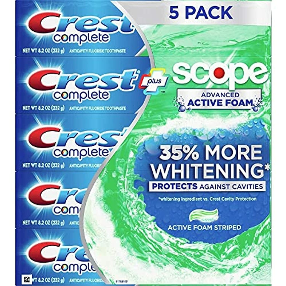 Crest Complete Toothpaste Plus Scope Advanced Active Foam, Striped, 8.2 oz, 5 ct