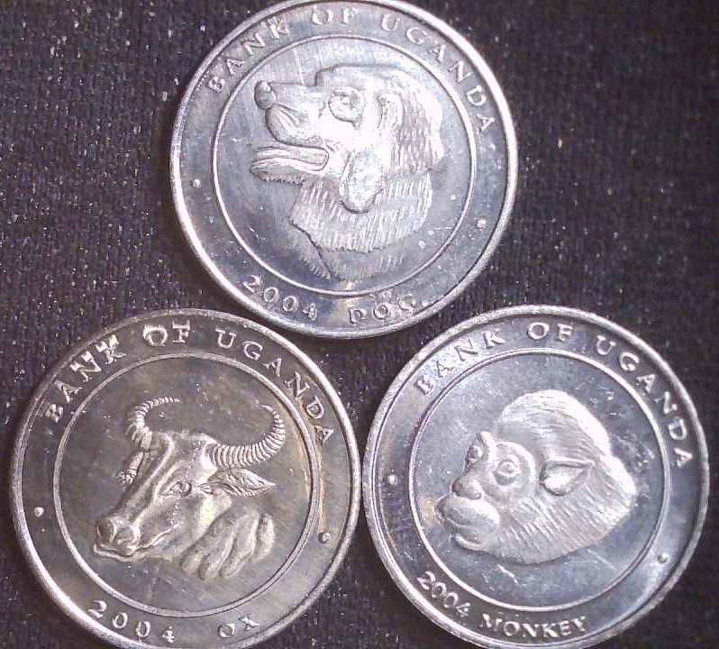 Uganda - trio - 2004 -  100 Shilling -  Dog, Ox, Monkey