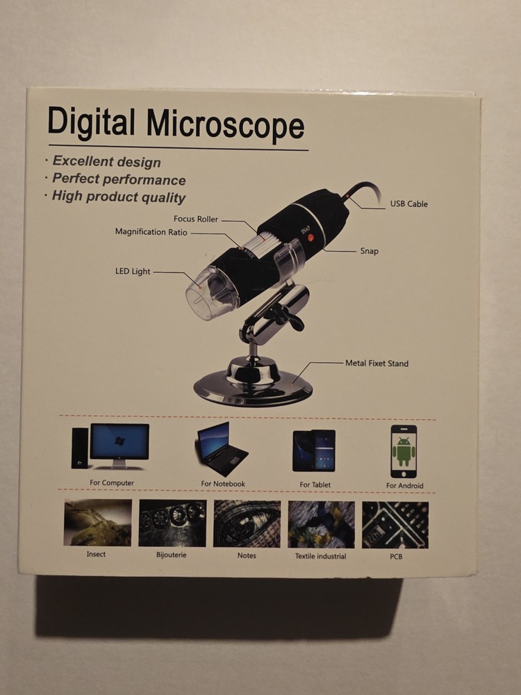 1000x USB Digital Microscope With Stand Black Educational Fun Scientific Tool