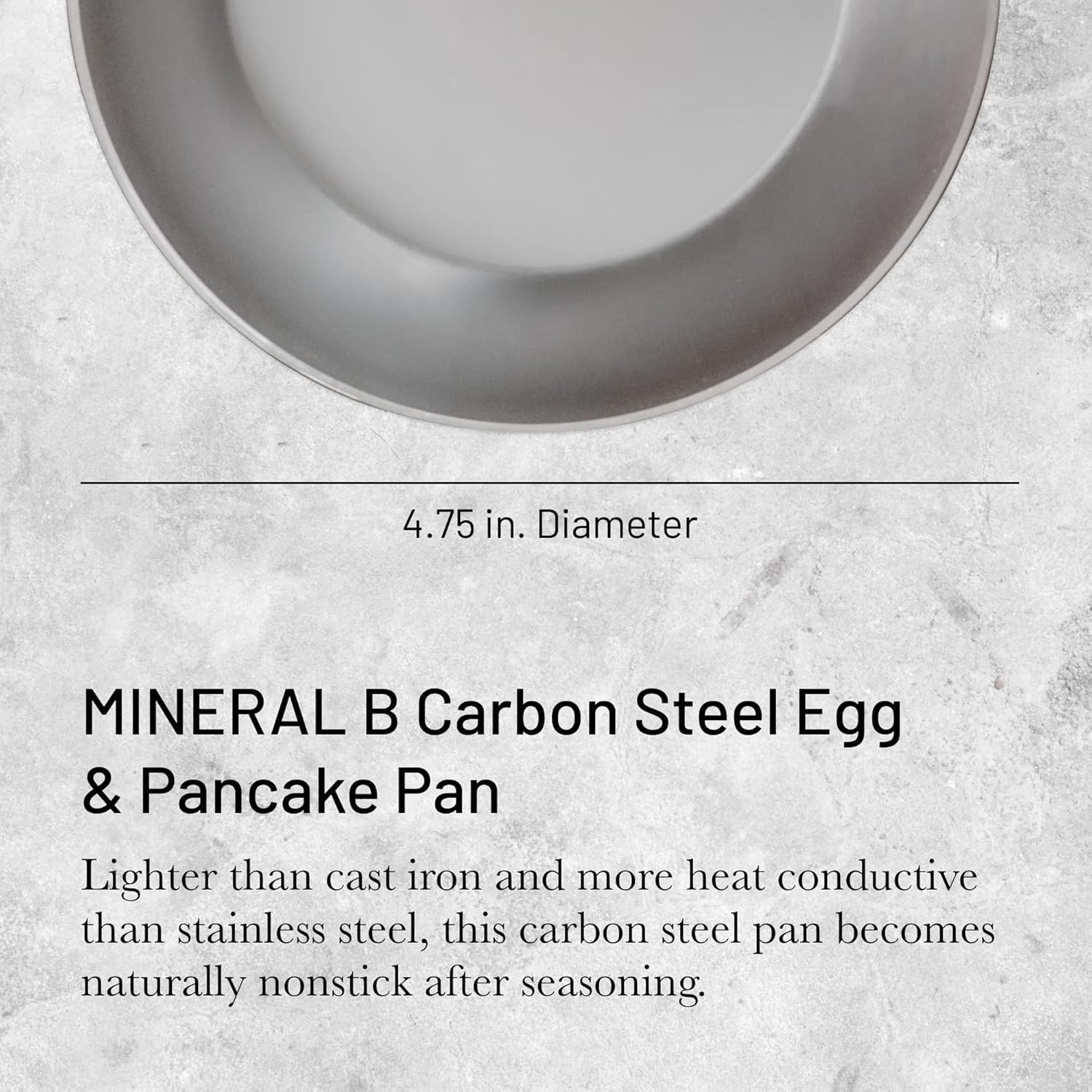 De Buyer 5612.12 Mineral B Round Carbon Steel Egg & Pancake Pan, Nonstick, 4.75"